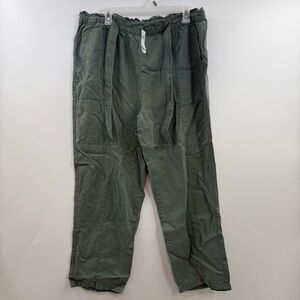 aerie olive green paperbag waist wide leg pants size XL NWT tie waist pull on